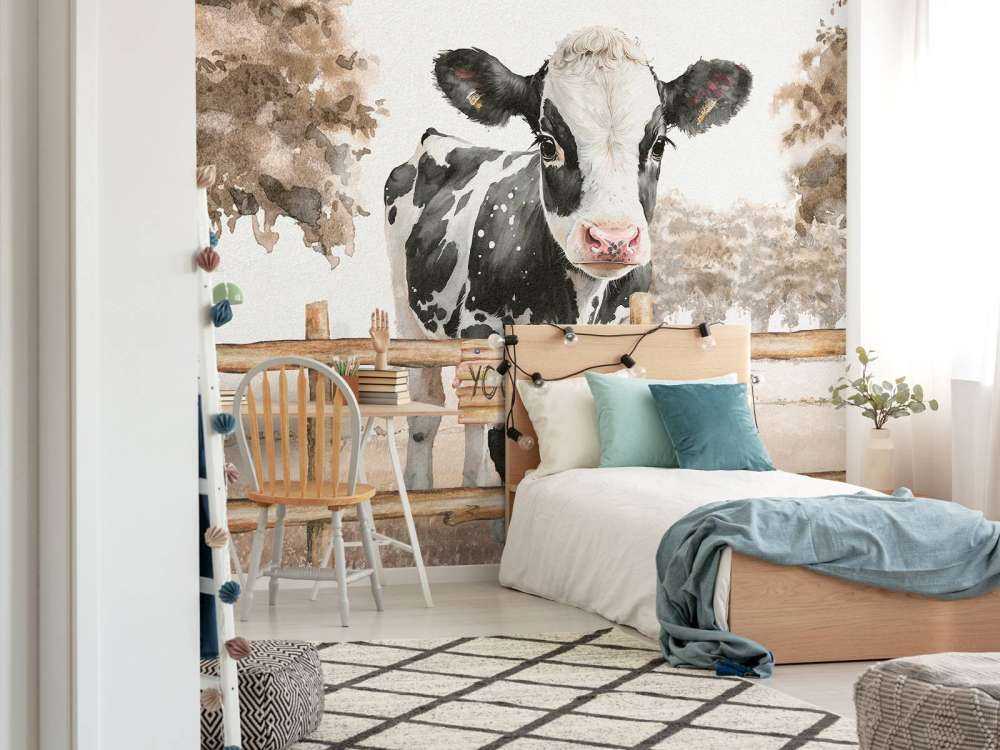 Young cow in a meadow taupe