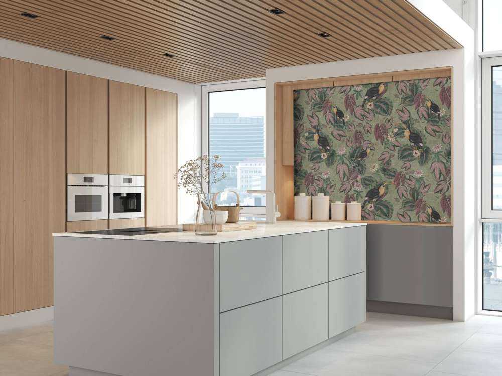 Tropical Jungle birds & toucans - sage green