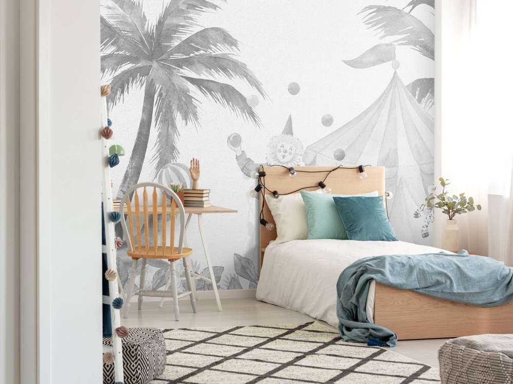 Cheerful circus animals grey