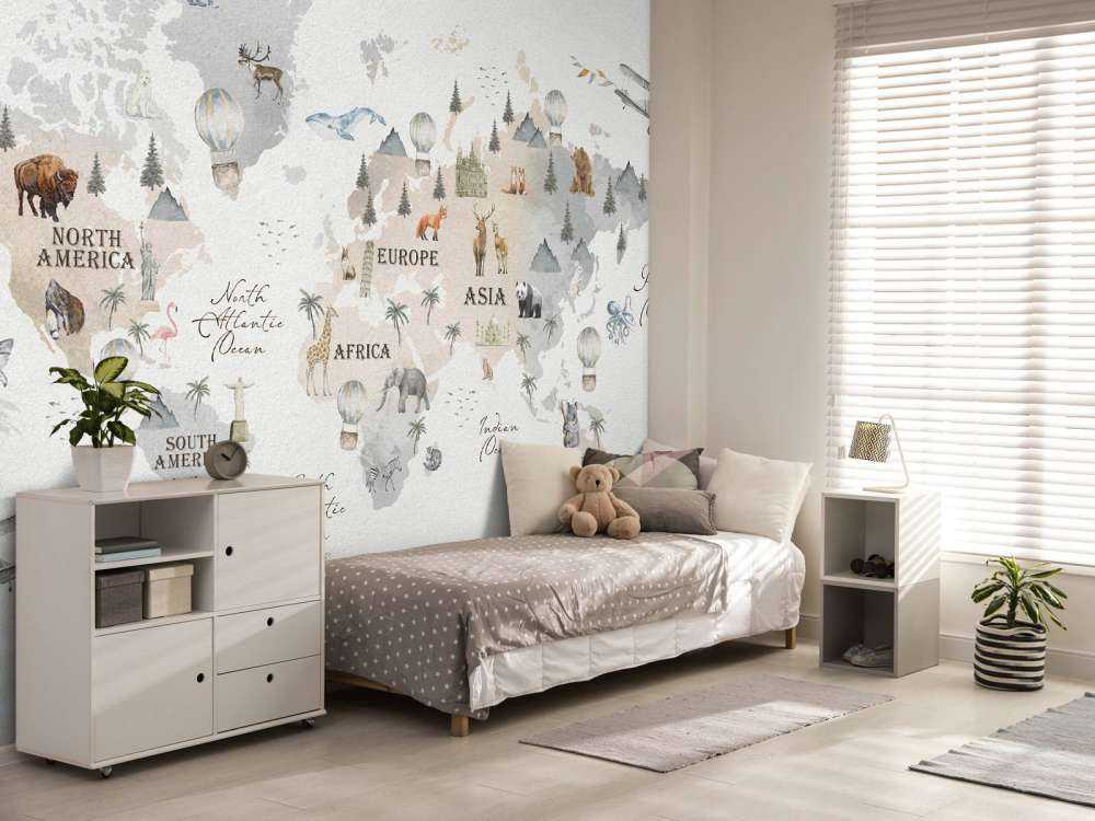 World map with different animals