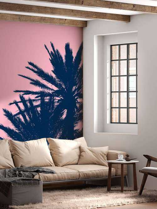 Palm trees with pink background
