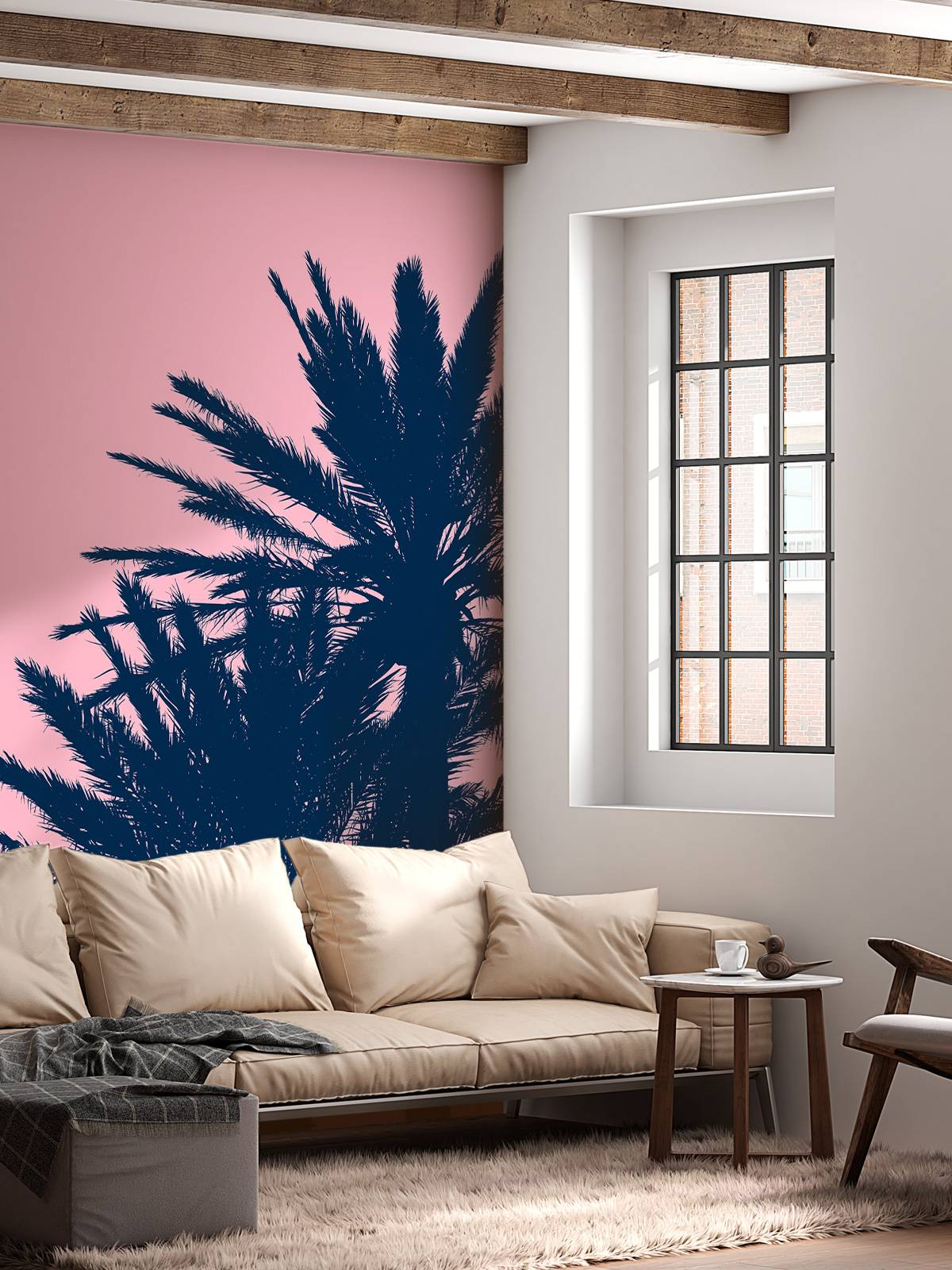 Palm trees with pink background