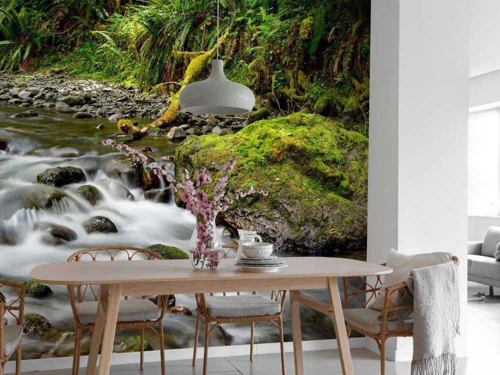 Green rock with river