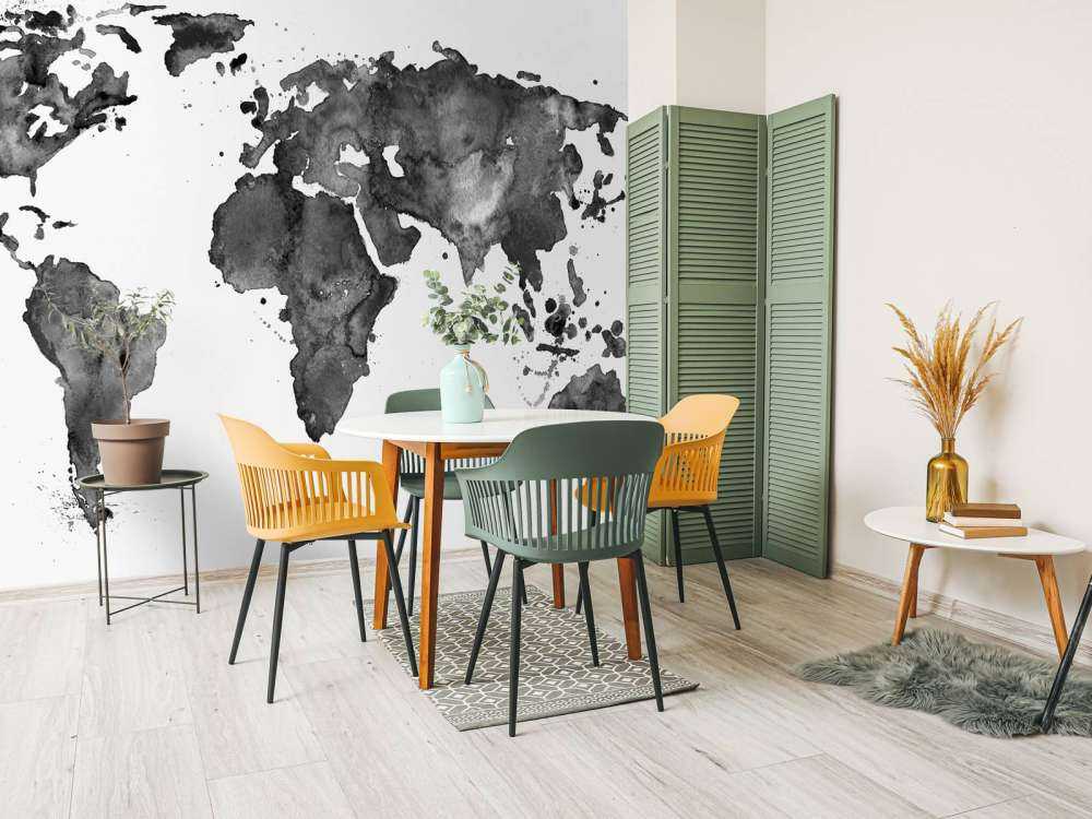 Black world map of watercolour