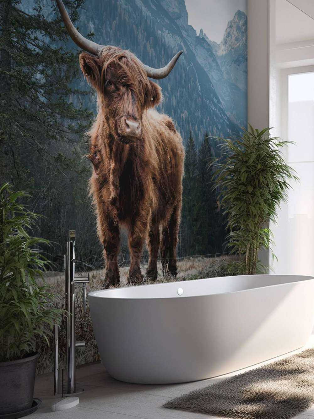 Scottish highlander among the trees