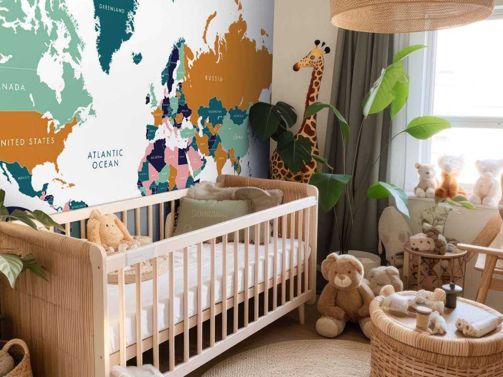 World map with ocean animals