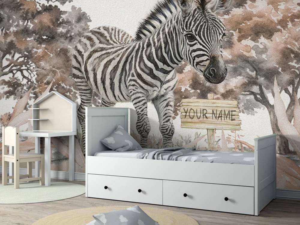 Young zebra in nature taupe