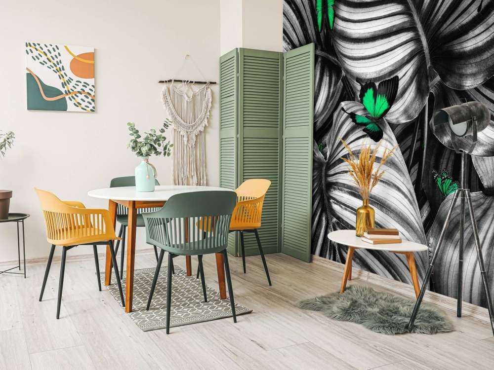 Butterflies on striped leaves