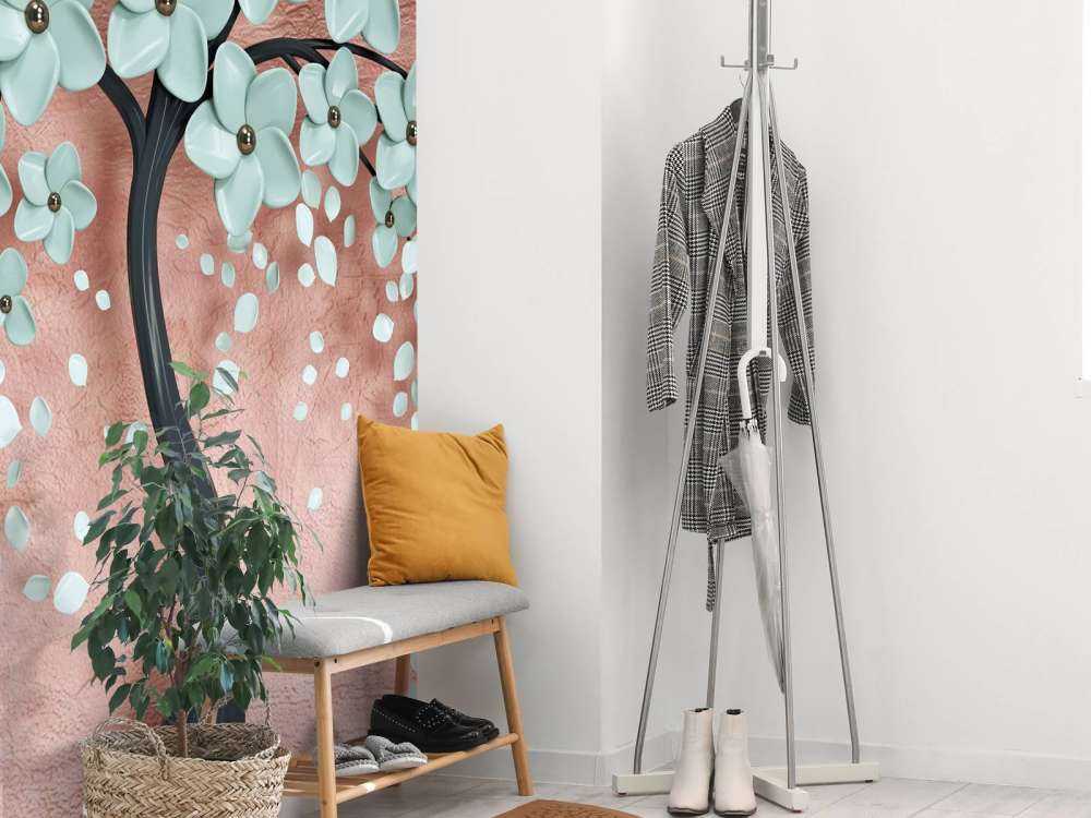 Black fantasy tree with mint flowers