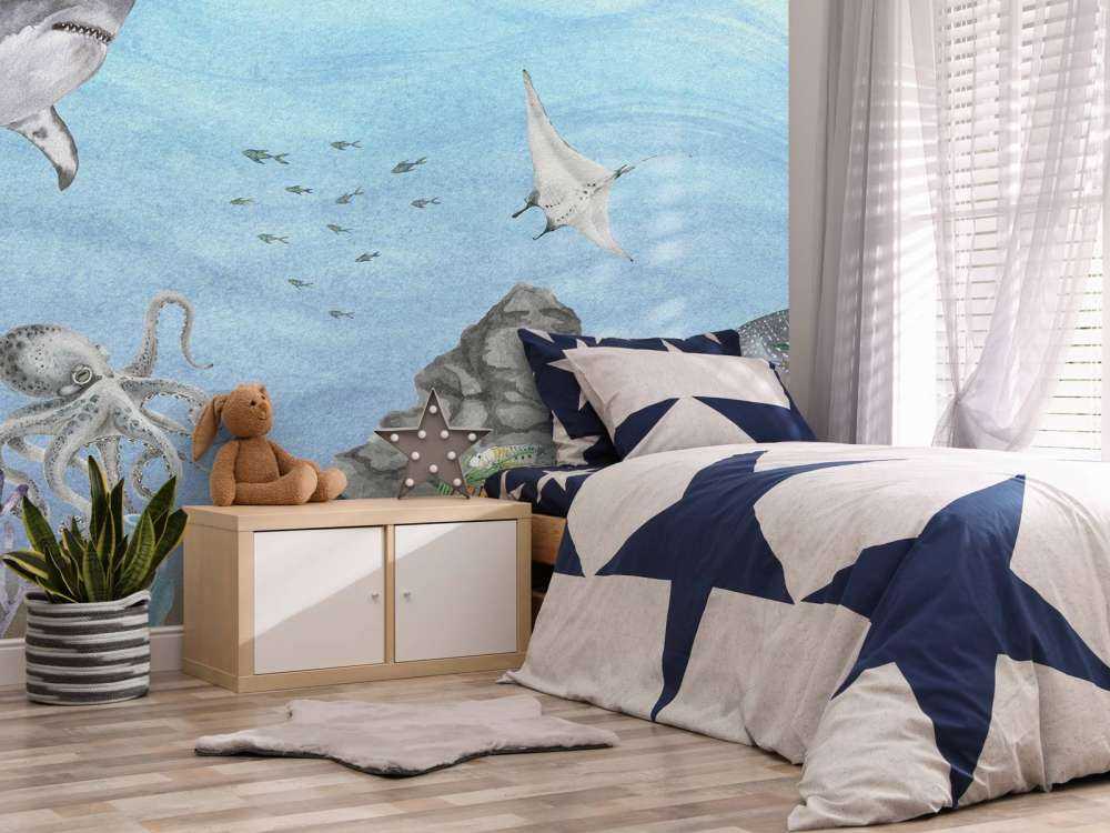 Underwater world with sharks