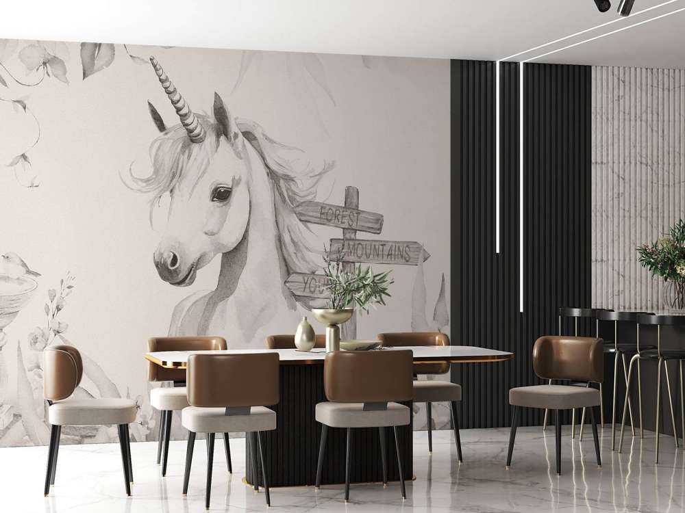 Baby unicorn with plants beige