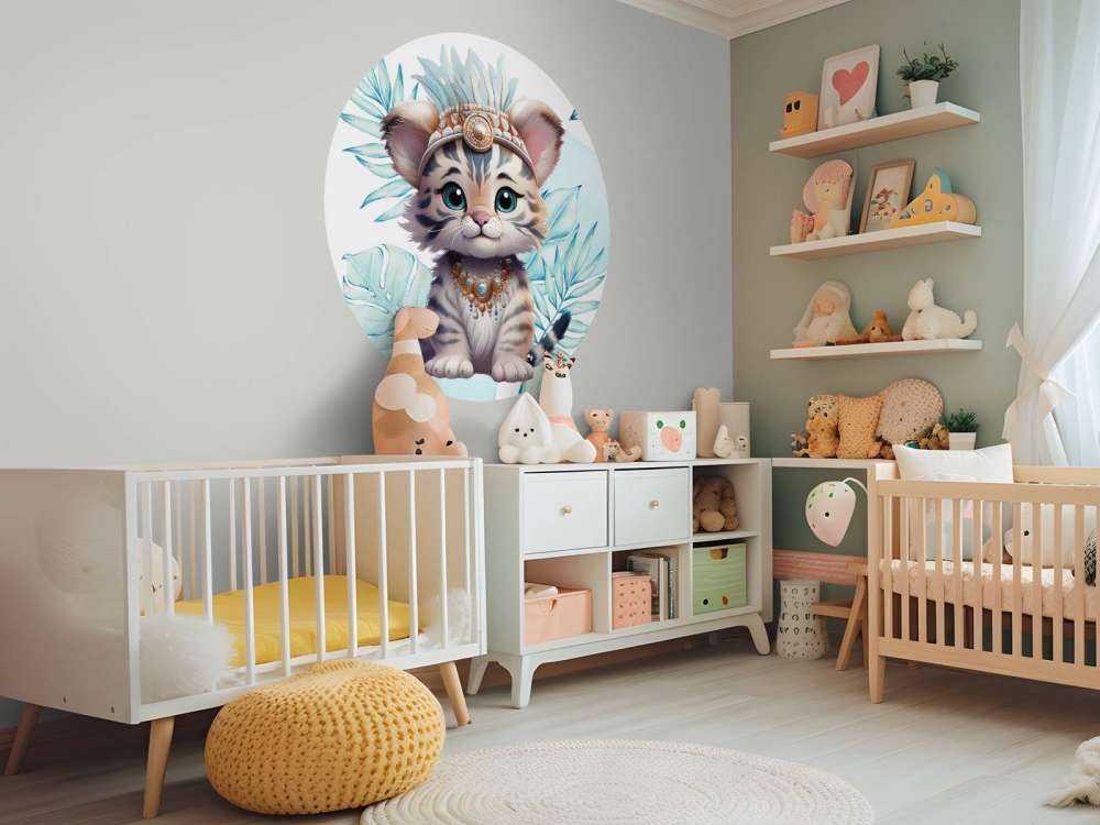 Baby tiger and blue leaf