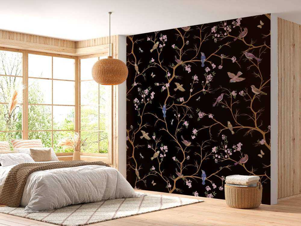 Blossom branches with birds
