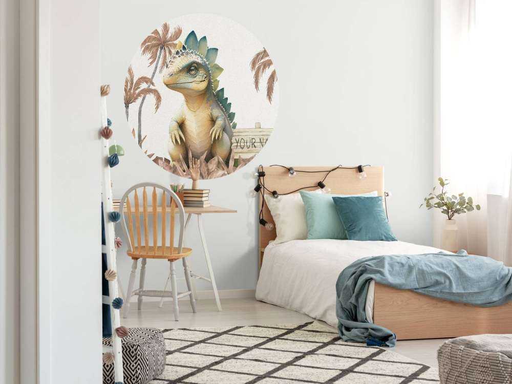 Baby stegosaurus in the taupe jungle