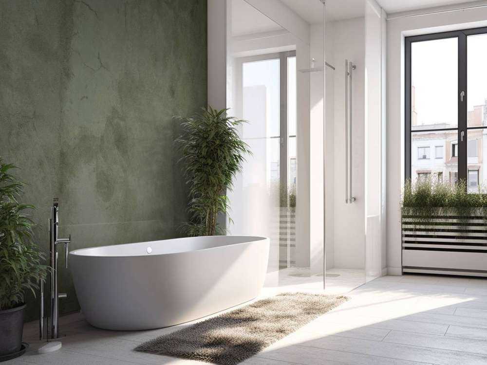 Green concrete with sweeping cracks