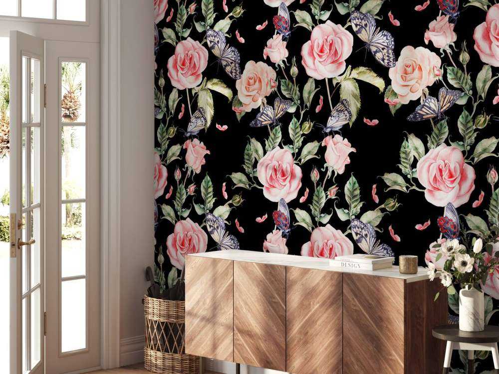 Flowers and butterflies in watercolour