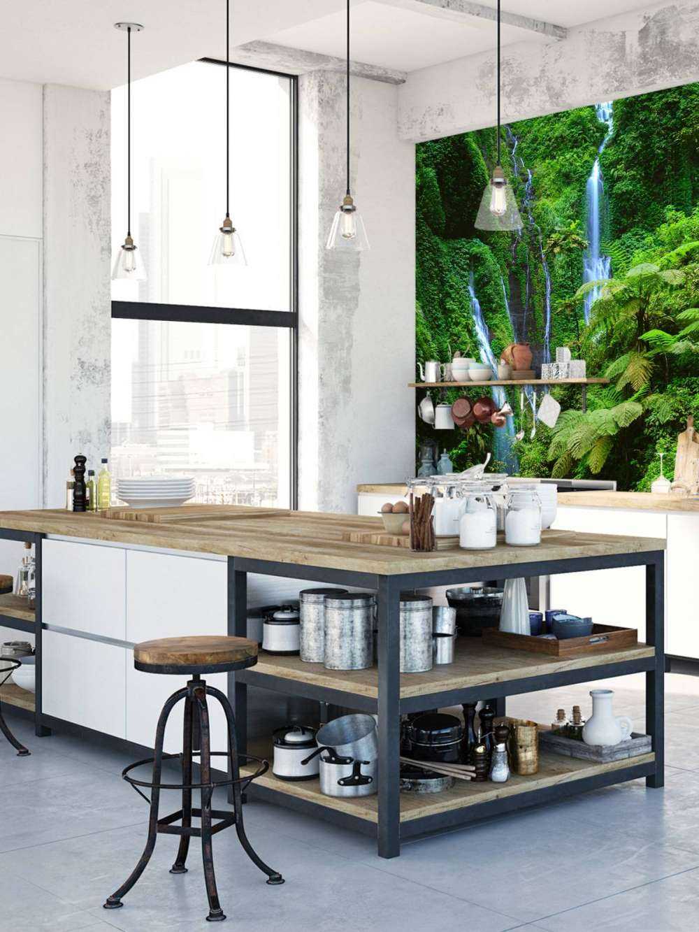 Green jungle and waterfalls