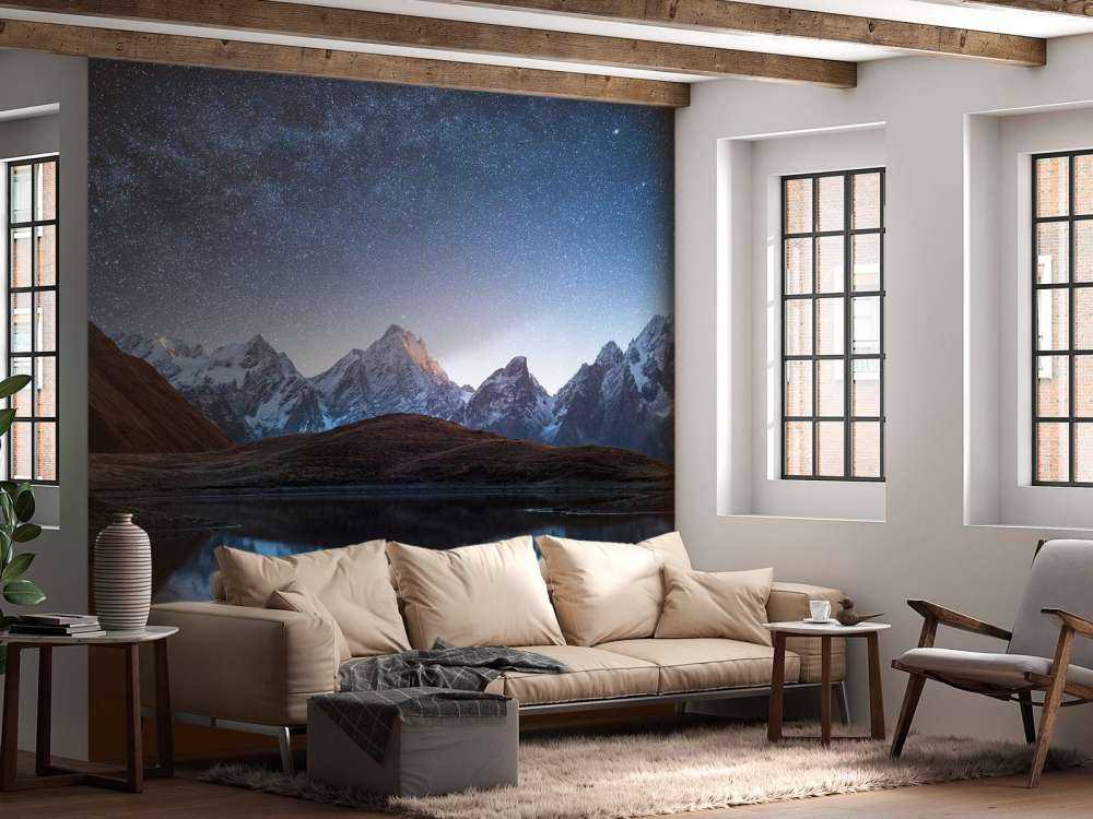 Mountains with snow at night