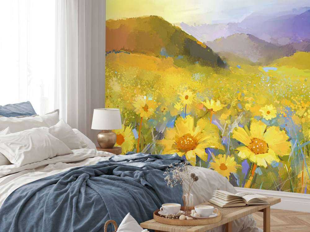 Oil painting rural sunset