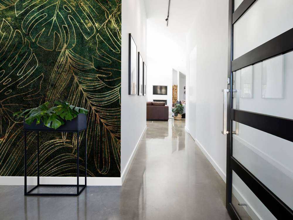 Green texture with golden leaves