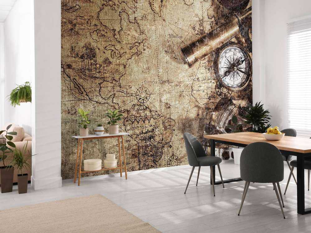 World map with compass