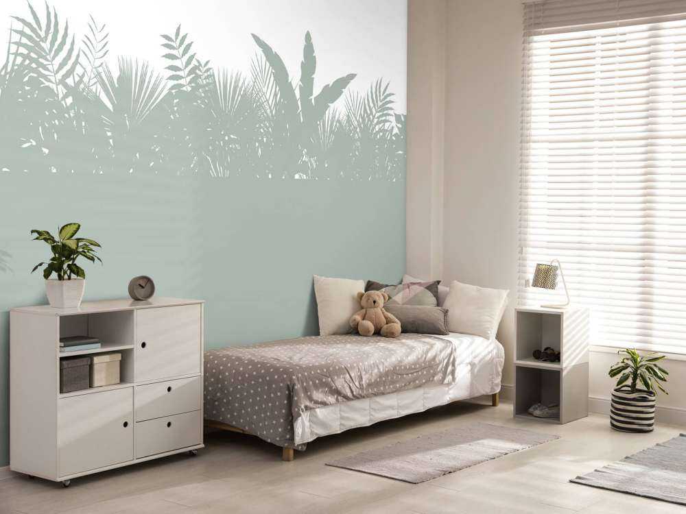 Silhouettes palm leaves, light green