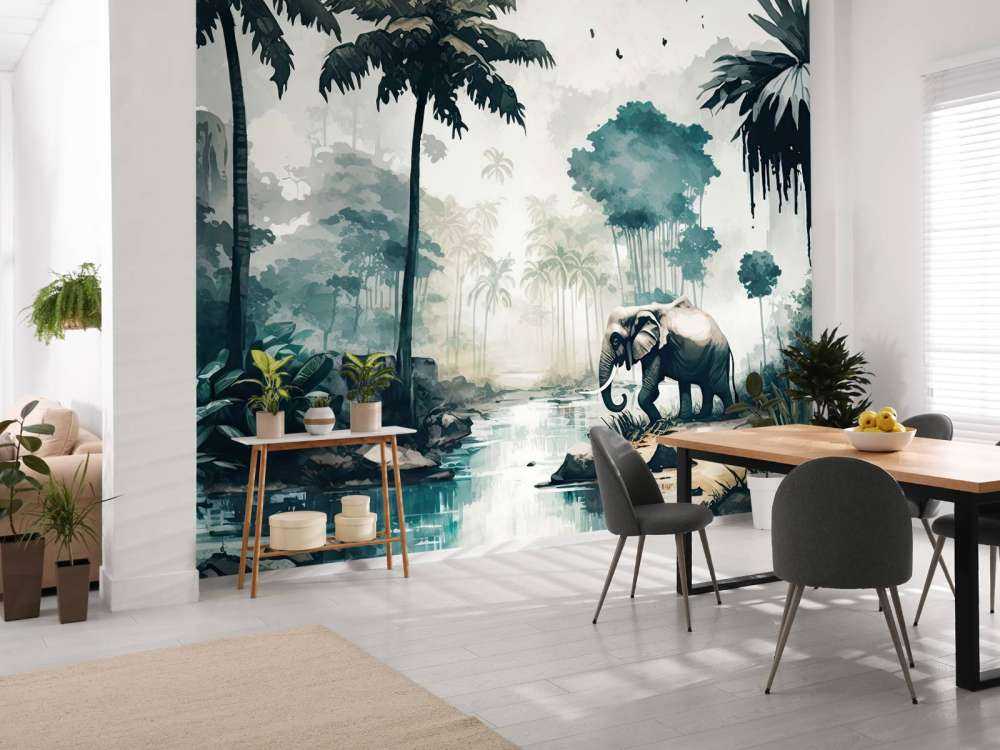 Tropical jungle in watercolor style