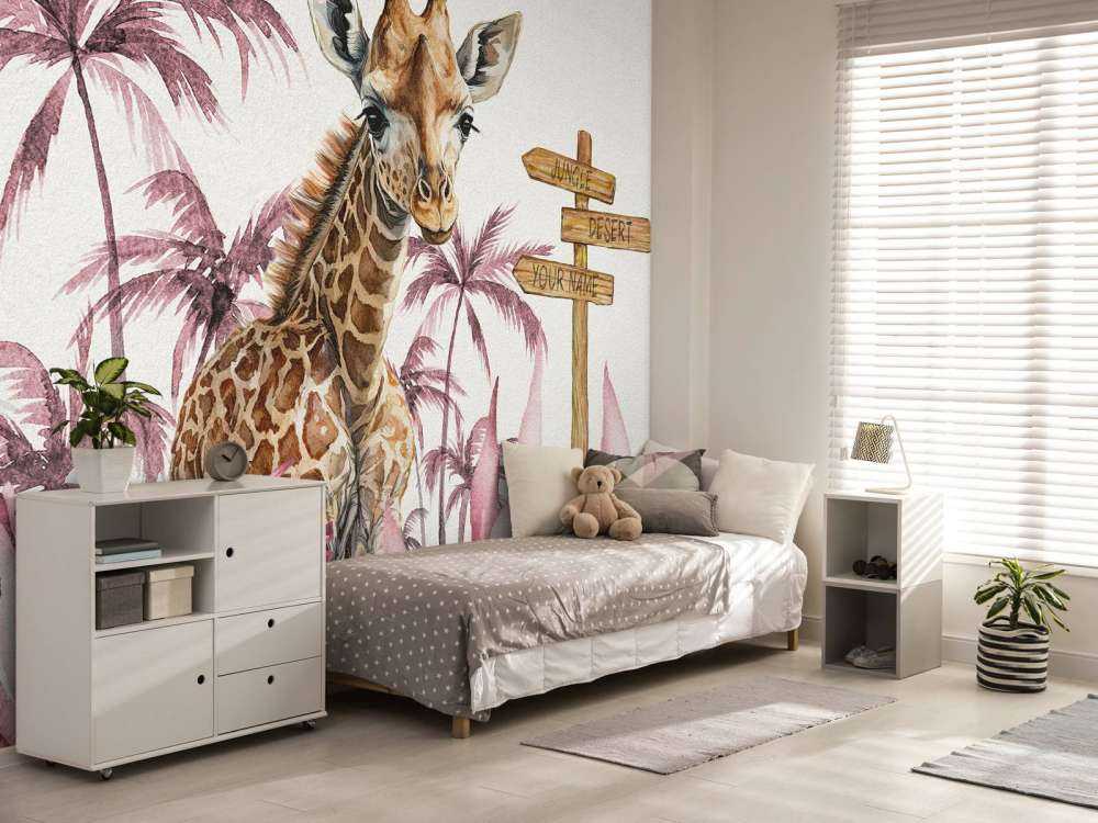Baby giraffe in the jungle pink