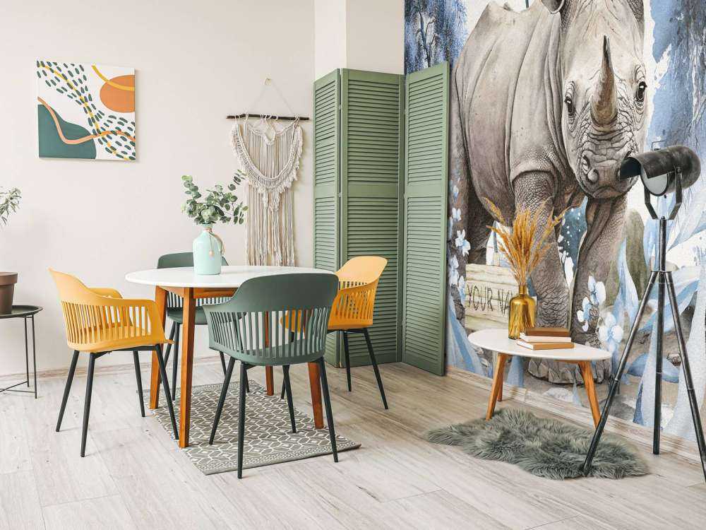 Baby rhino on the savannah blue