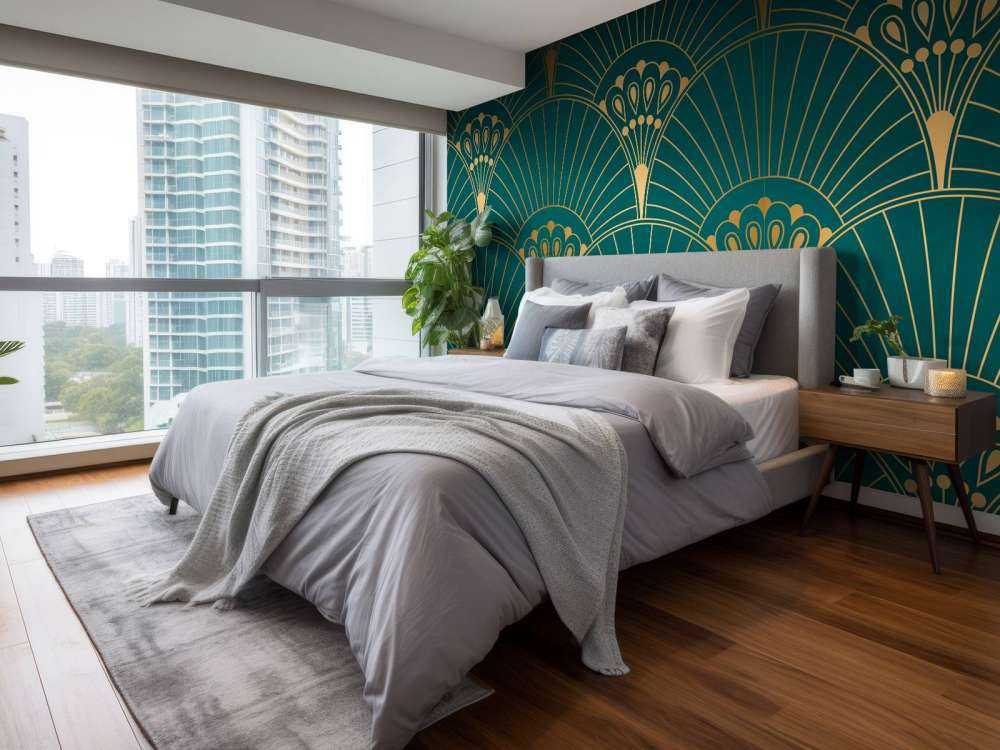 Art Deco fan in Teal