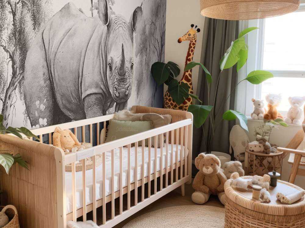Baby rhino on the savannah beige