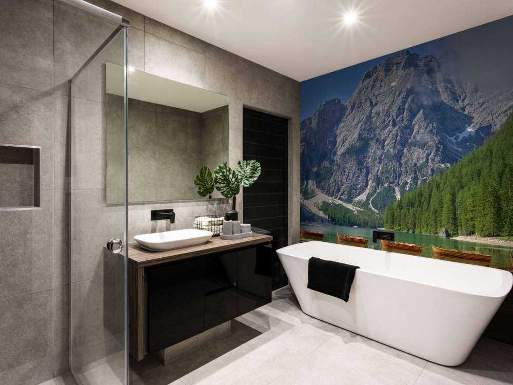 Wooden boats in mountain lake