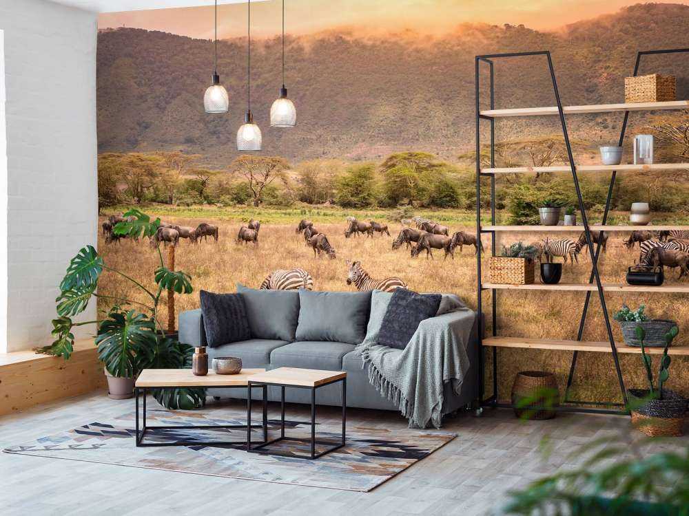 Savanna landscape with zebras