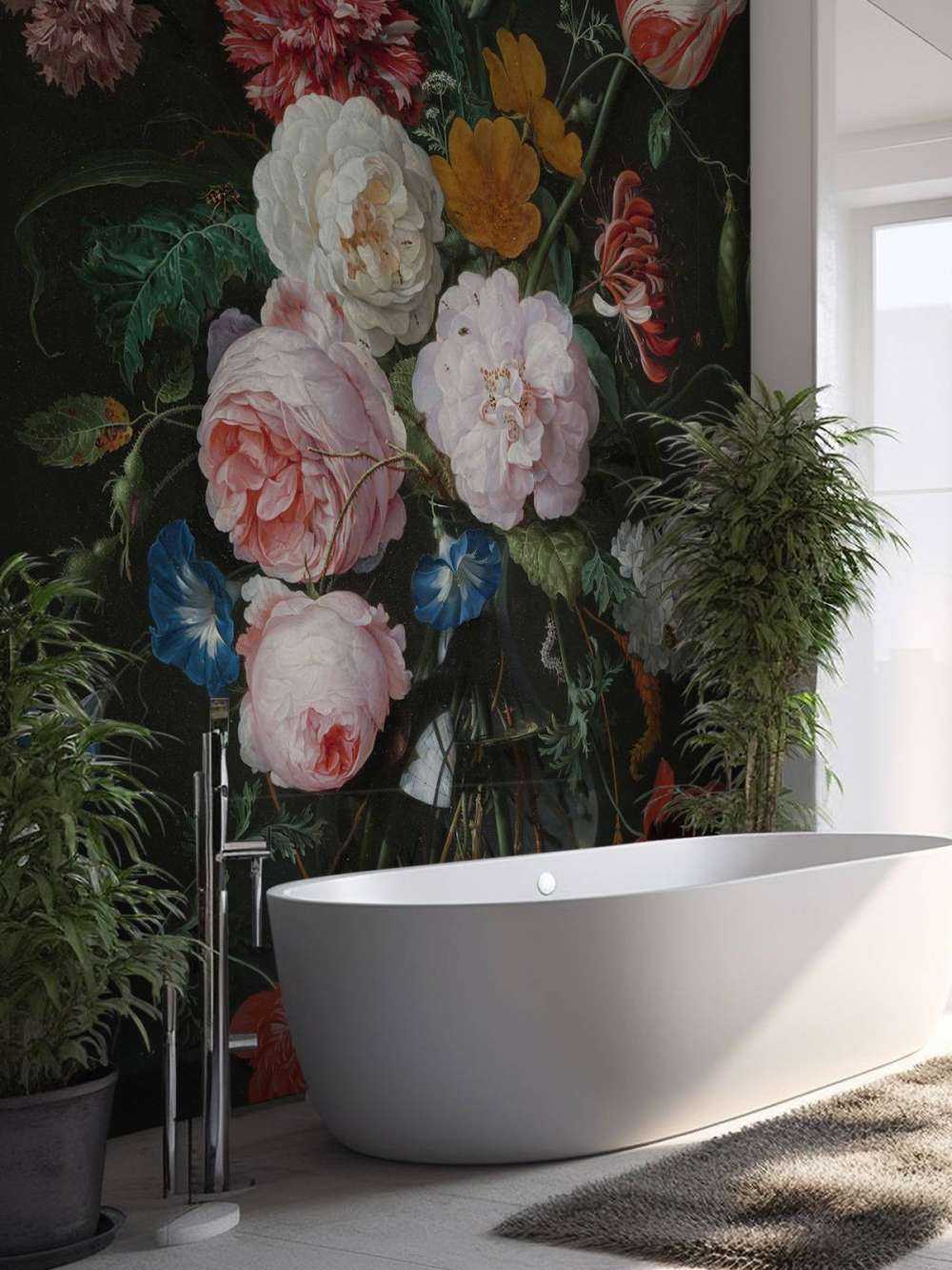 Still life with flowers in a glass vase