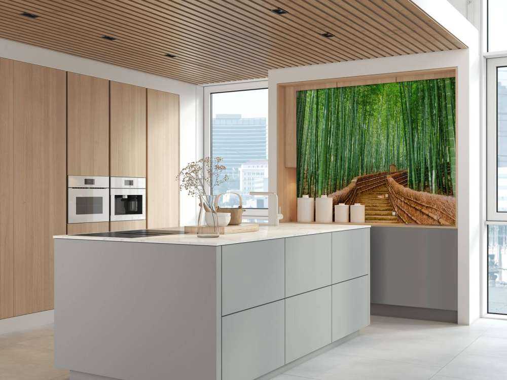 Staircase between bamboo plants