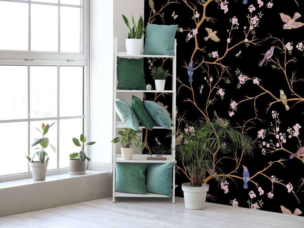 Blossom branches with birds