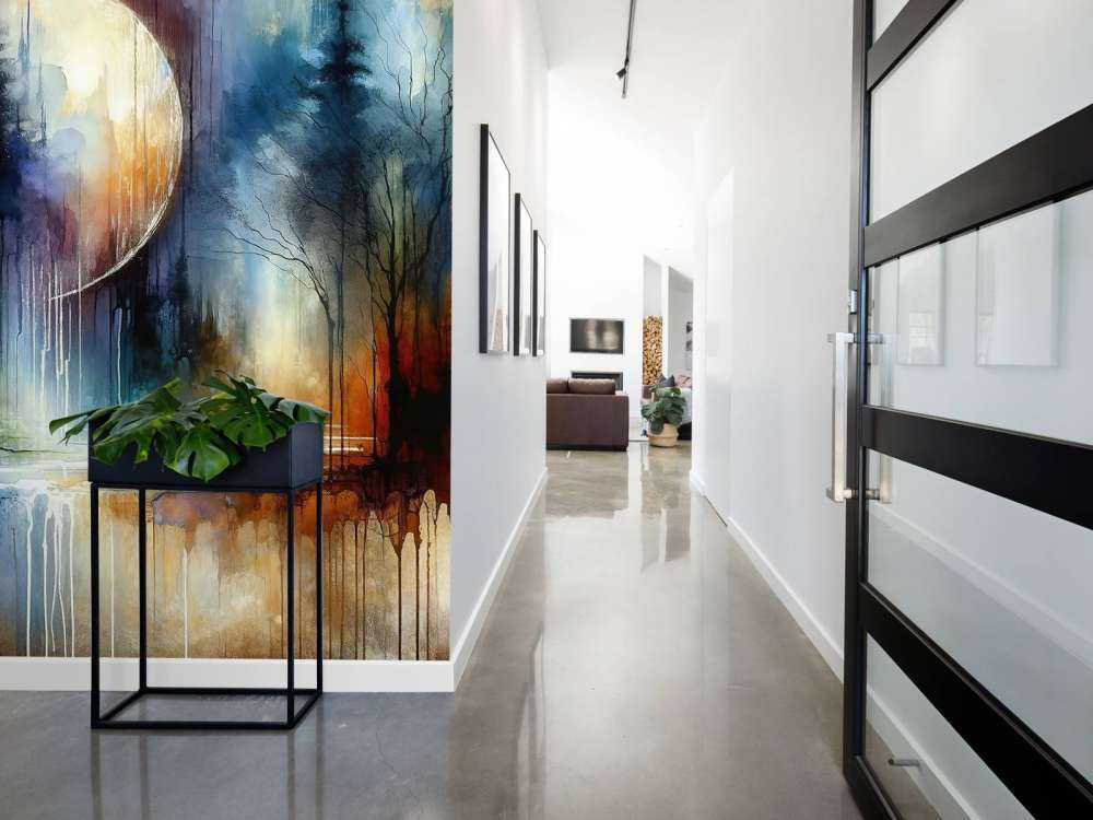 Watercolor Abstract Forest At Moonlight