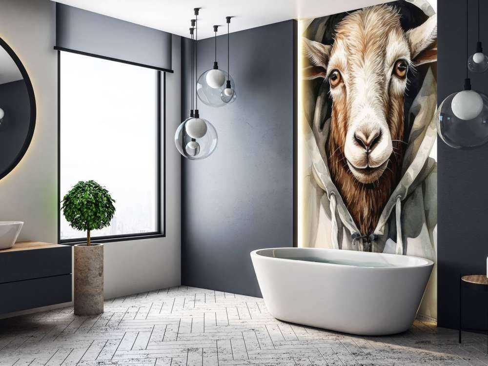 Watercolor Cartoon Goat in a Hoodie