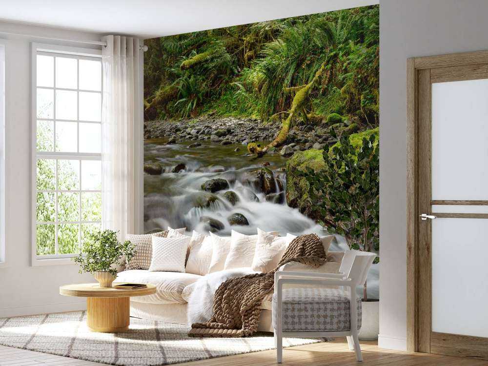 Green rock with river