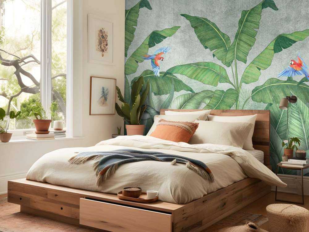 Tropical leaves on concrete