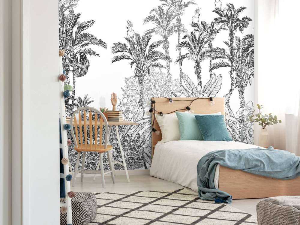 Drawn jungle in black and white