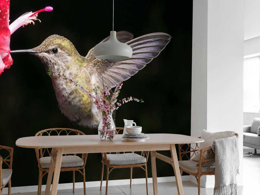 Hummingbird with red flower