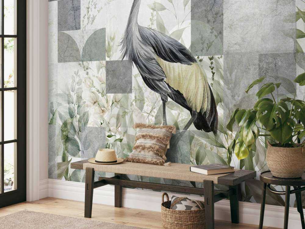 Crane among the leaves