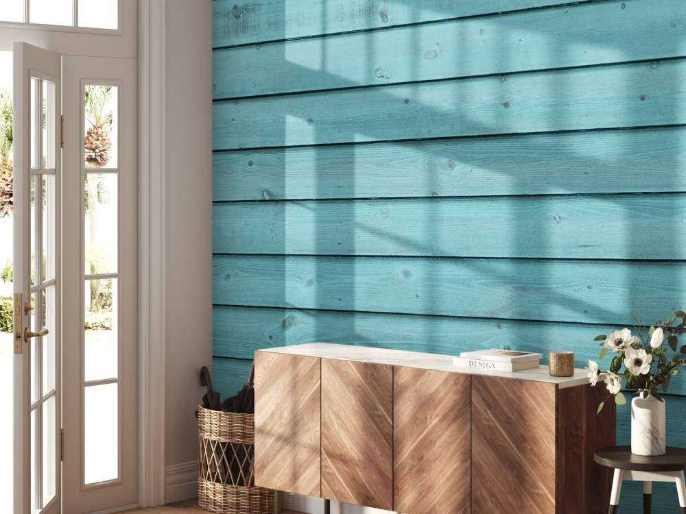 Blauw geverfd hout