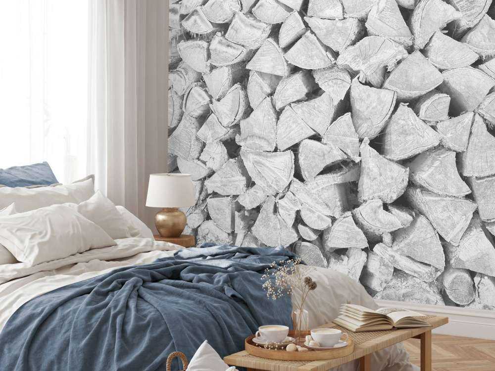 Wood pile in shades of grey