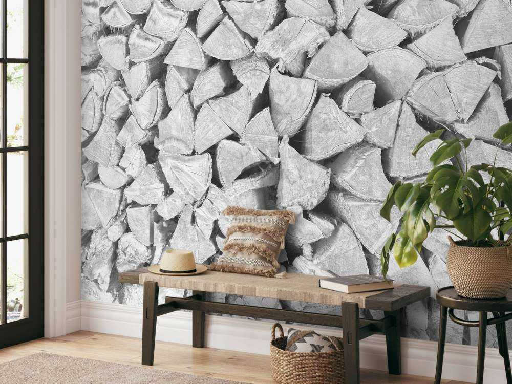 Wood pile in shades of grey