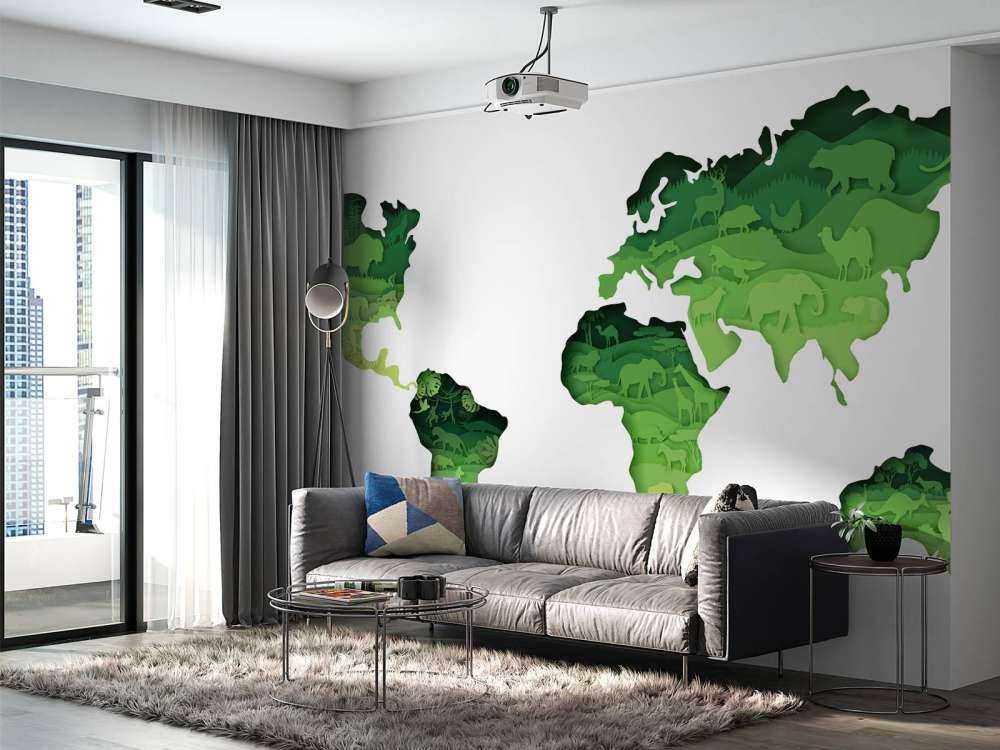 Dieren wereldkaart groen tinten