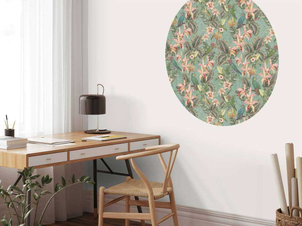 Tropical Jungle birds & parrots - mint green