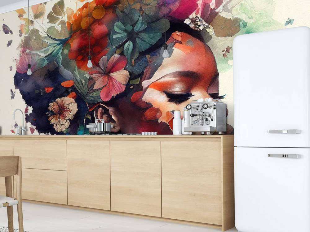 Watercolor Butterfly African Woman #1