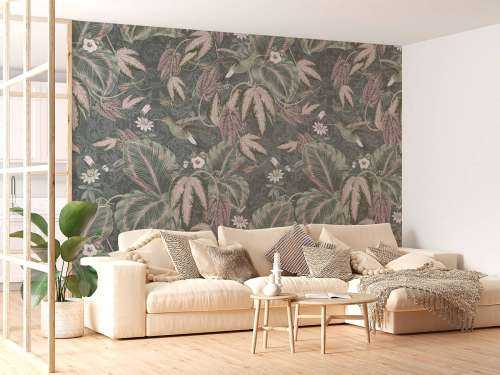 Tropical Birds of Paradise - vintage green